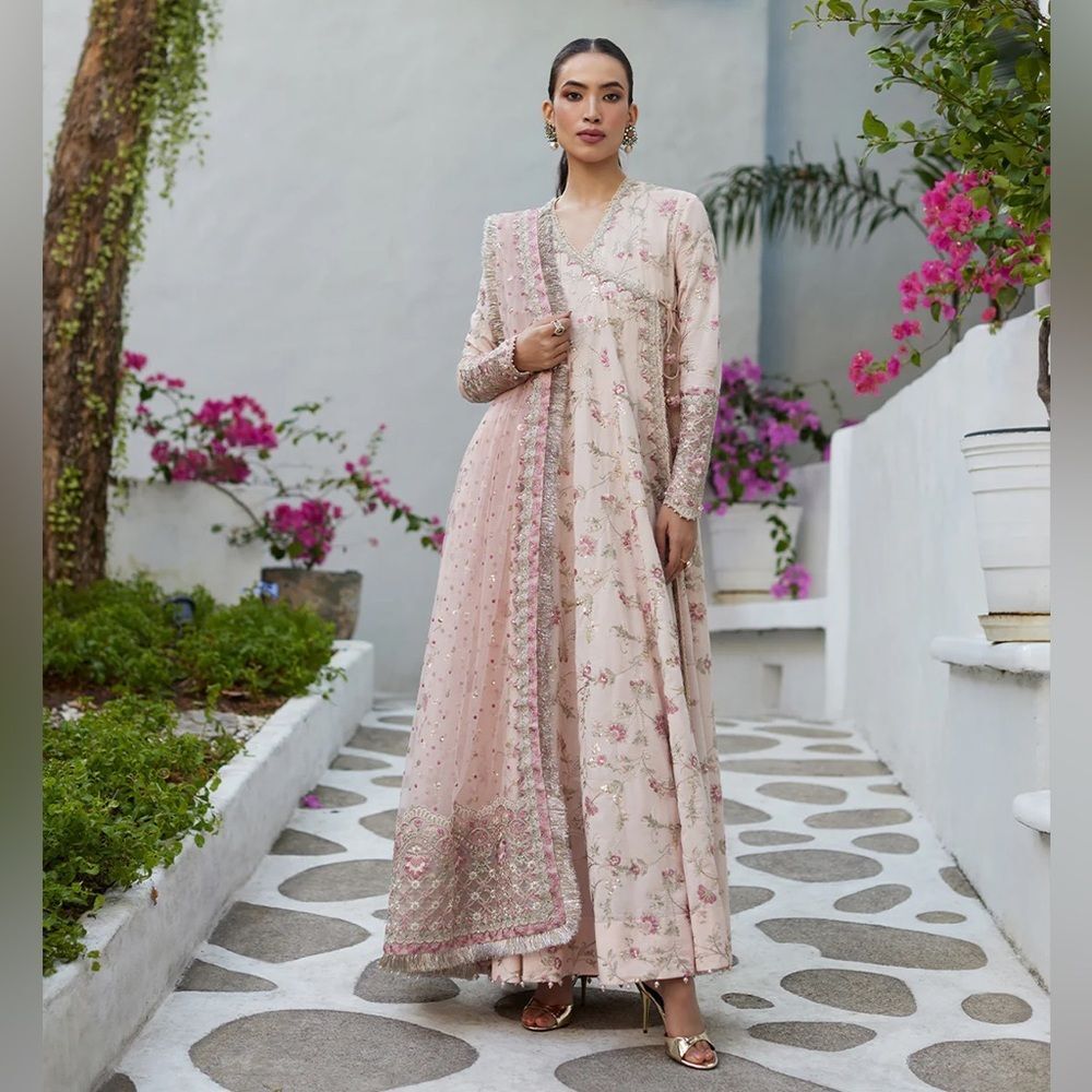 Elegant Pink Floral Embellished Women's Dress